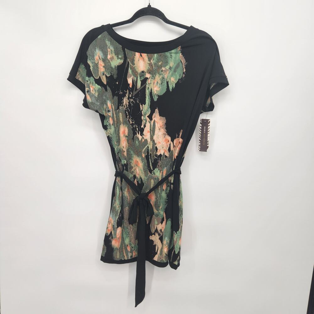 NWT Dana Buchman Black Floral Tie Military Chic Tunic Dress Women's S‎
